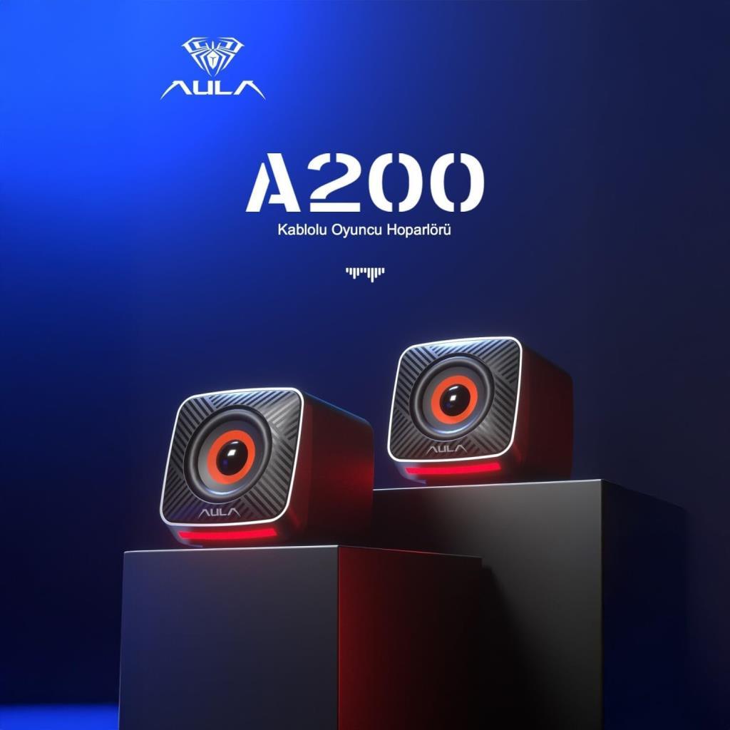 AULA A200 RGB Işıklı 6W Gaming Bilgisayar Hoparlörü, 3.5 mm Jack, Siyah - Teşhir