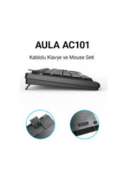 Aula AC101 Kablolu Klavye Mouse Seti - OUTLET