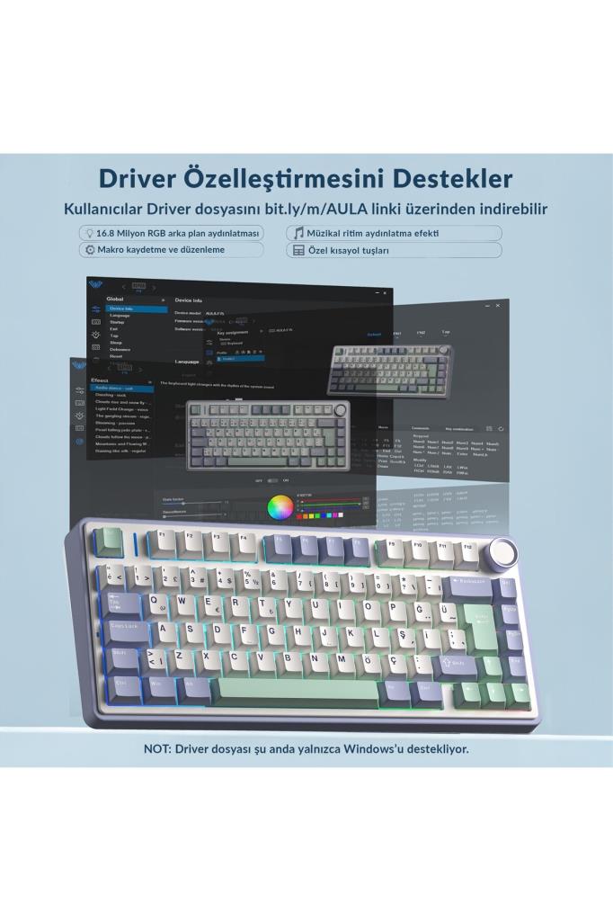 Aula F75 Bej RGB %75 TKL GrayWood V4 Switch Kablolu/Kablosuz Mekanik Oyuncu Klavyesi Teşhir