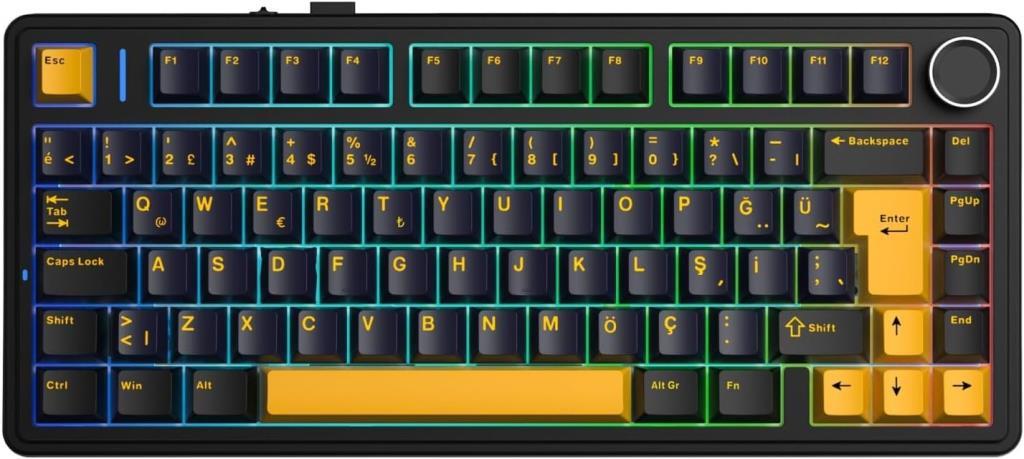 Aula F75 Siyah RGB %75 TKL GrayWood V4 Switch Kablolu/Kablosuz Mekanik Oyuncu Klavyesi Outlet