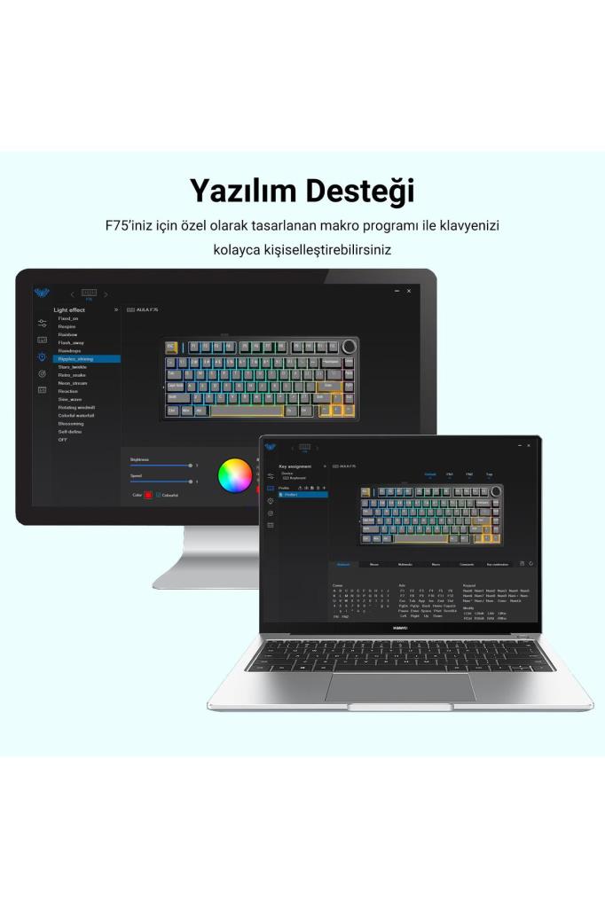 Aula F75 Bej RGB %75 TKL Gray Switch Kablolu/Kablosuz Mekanik Oyuncu Klavyesi Teşhir