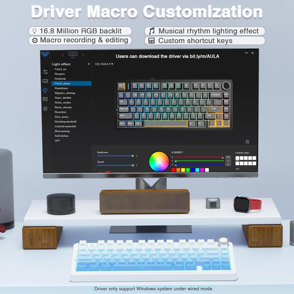 Aula F75 Mekanik Rgb Tkl Seiya Switch Kablosuz Makrolu Hot Swap Klavye Gradyan Mavi - OUTLET
