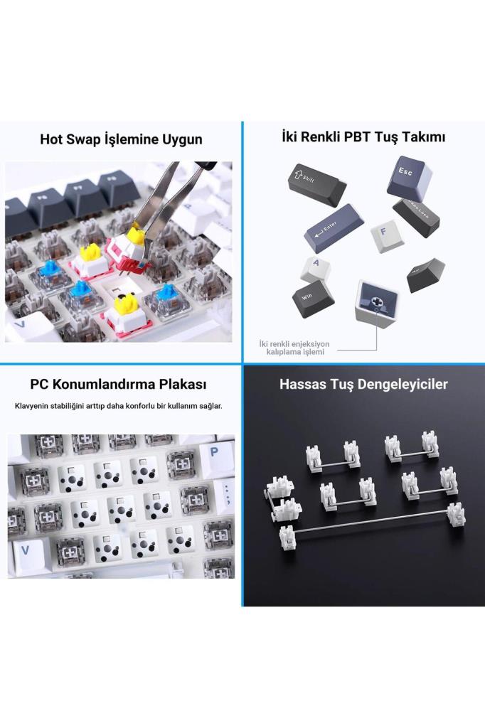 Aula F87 Yeşil RGB TKL V3 Linear Switch Kablolu/Kablosuz Mekanik Oyuncu Klavyesi