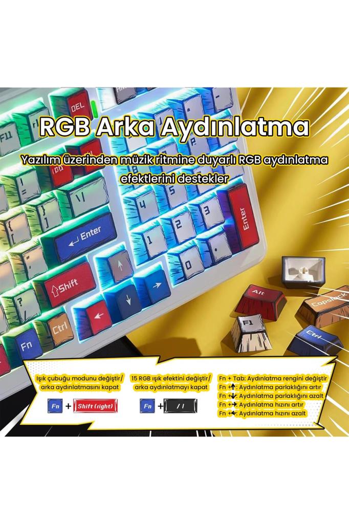 Aula F99 Comic RGB GrayWood V3 Switch Kablolu/Kablosuz Mekanik Oyuncu Klavyesi Outlet