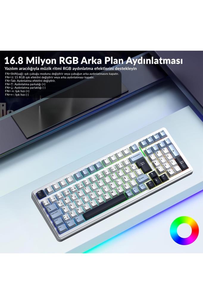 Aula F99 Lacivert RGB GrayWood V3 Switch Kablolu/Kablosuz Mekanik Oyuncu Klavyesi Outlet