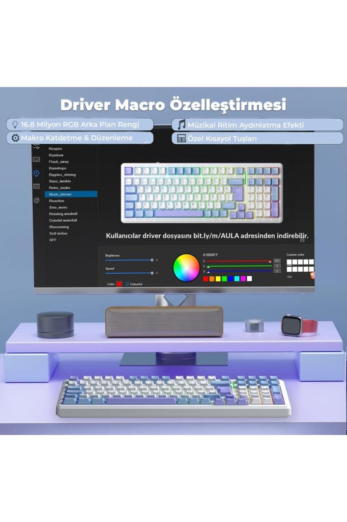 Aula F99 RGB GrayWood V4 Switch Kablolu/Kablosuz Mekanik Oyuncu Klavyesi Outlet