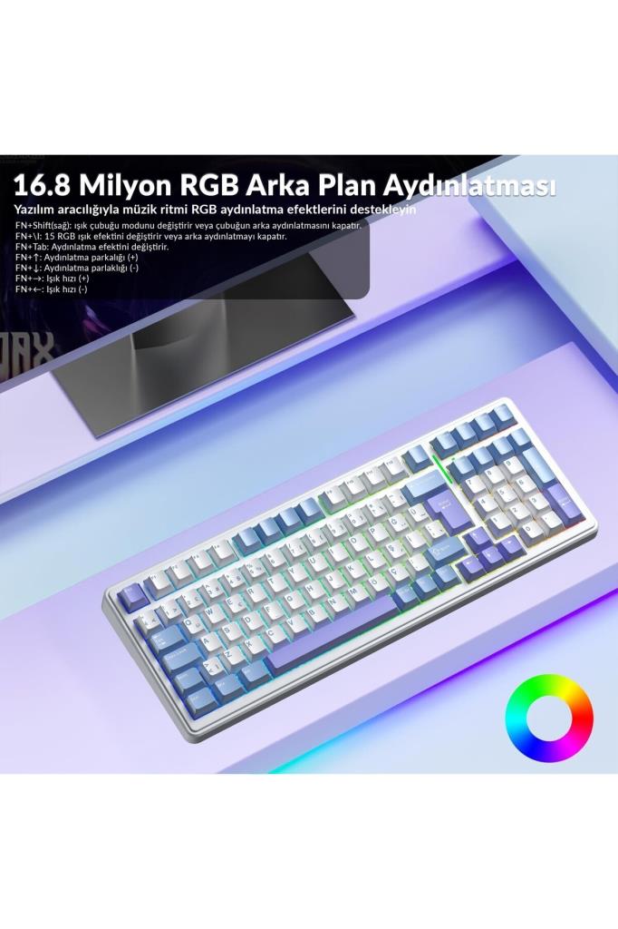 Aula F99 RGB GrayWood V4 Switch Kablolu/Kablosuz Mekanik Oyuncu Klavyesi Outlet