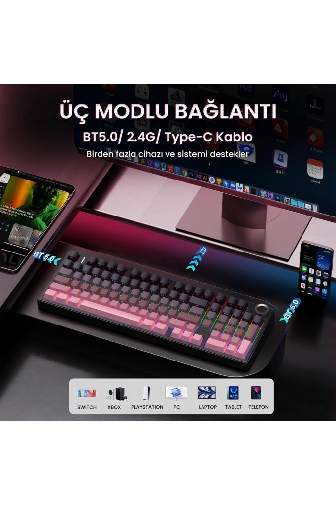Aula F99 Pro RGB %99 Reaper Switch Kablolu/Kablosuz Mekanik Oyuncu Klavyesi Outlet