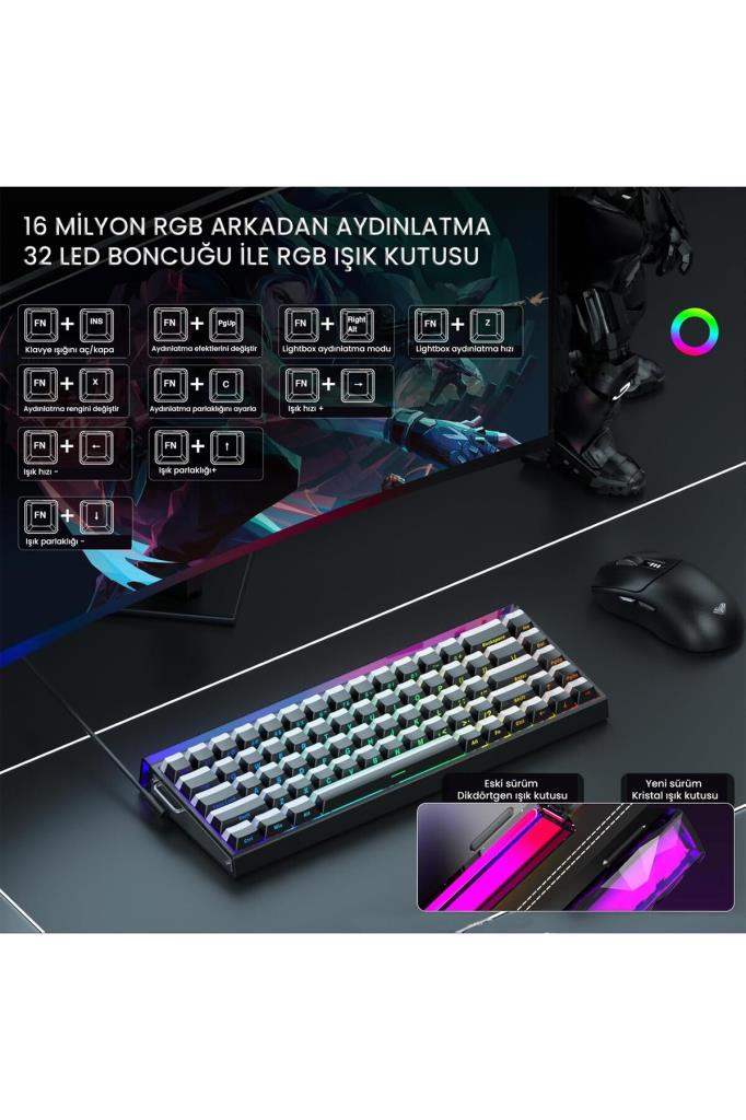 Aula Hero 68 HE Siyah RGB %65 TKL Jade King Switch Kablolu Mekanik Oyuncu Klavyesi Teşhir