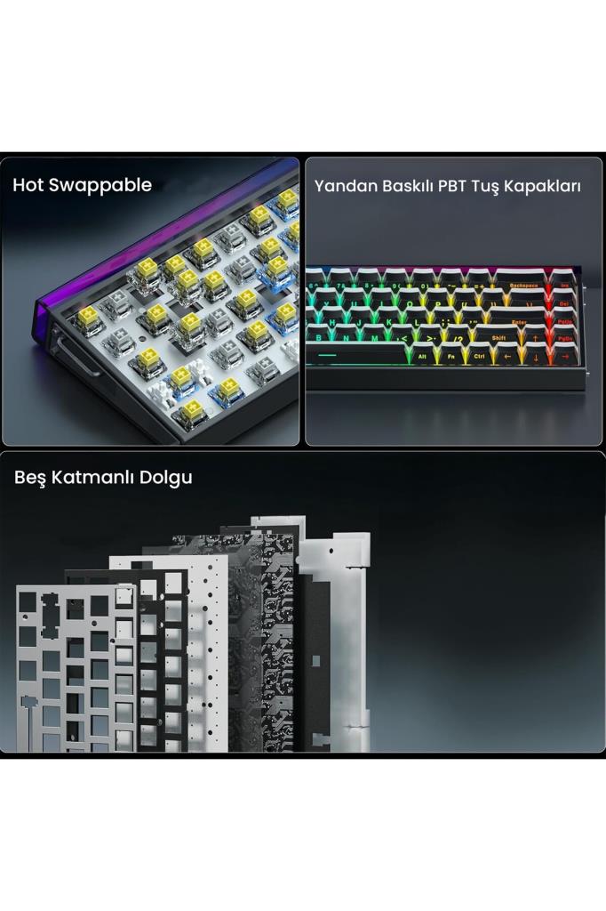 Aula Hero 68 HE Siyah RGB %65 TKL Jade King Switch Kablolu Mekanik Oyuncu Klavyesi Teşhir