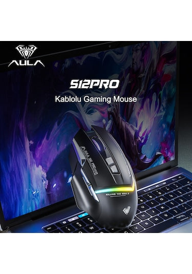 Aula S12 Pro Siyah Makrolu Ergonomik Optik Kablolu Oyuncu Mouse - OUTLET
