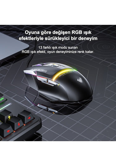 Aula S12 Pro Siyah Makrolu Ergonomik Optik Kablolu Oyuncu Mouse - OUTLET