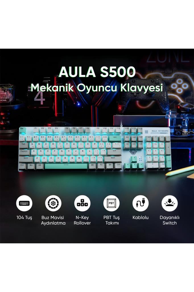 Aula S500 RGB %100 Brown Switch Kablolu Mekanik Oyuncu Klavyesi Outlet