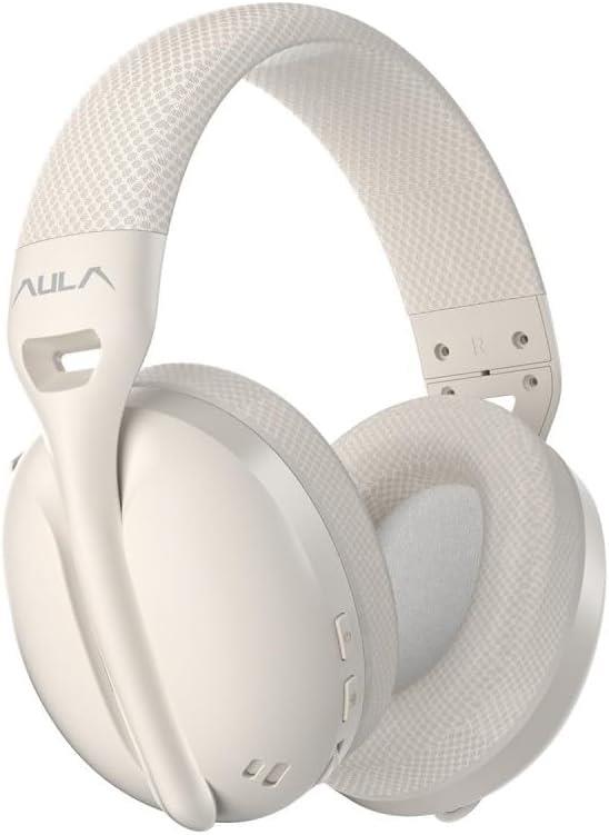 Aula S6 3 Modlu Kablosuz 3.5mm Kablolu ve Bluetooth 5.3 Mikrofonlu Gaming Oyuncu Kulaklığı Krem Ultra Hafif Hafızalı Sünger 40mm Sürücülü Gürültü Önleyici Teşhir
