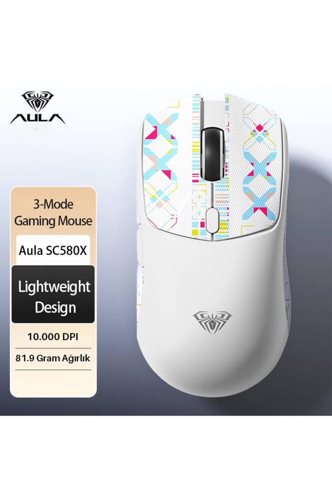 Aula SC580X LightWeight Beyaz Şarjlı Makrolu Ergonomik Optik Kablolu/Kablosuz Oyuncu Mouse Teşhir