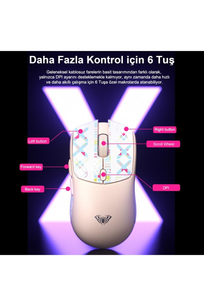 Aula SC580X LightWeight Beyaz Şarjlı Makrolu Ergonomik Optik Kablolu/Kablosuz Oyuncu Mouse Teşhir