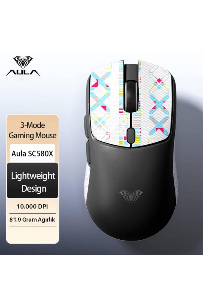 Aula SC580X LightWeight Siyah Şarjlı Makrolu Ergonomik Optik Kablolu/Kablosuz Oyuncu Mouse Teşhir