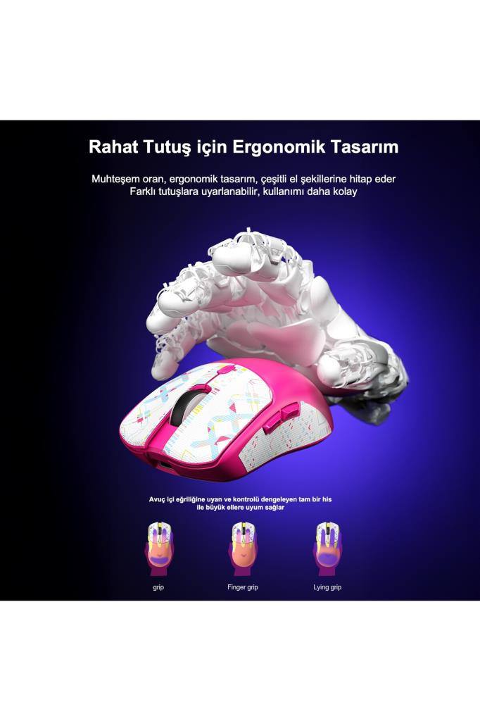 Aula SC580X LightWeight Siyah Şarjlı Makrolu Ergonomik Optik Kablolu/Kablosuz Oyuncu Mouse Teşhir