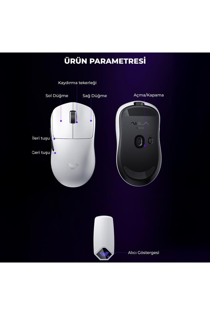 Aula SC800 Lightweight Siyah Optik Kablolu/Kablosuz Oyuncu Mouse Teşhir