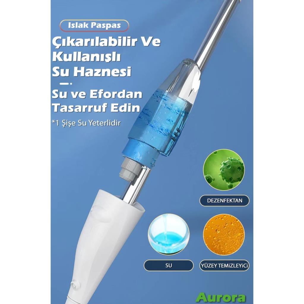 Aurora 360° Derece Dönebilen Su Hazneli Püskürtmeli Sprey Mop (Sizdirma Yapmaz)