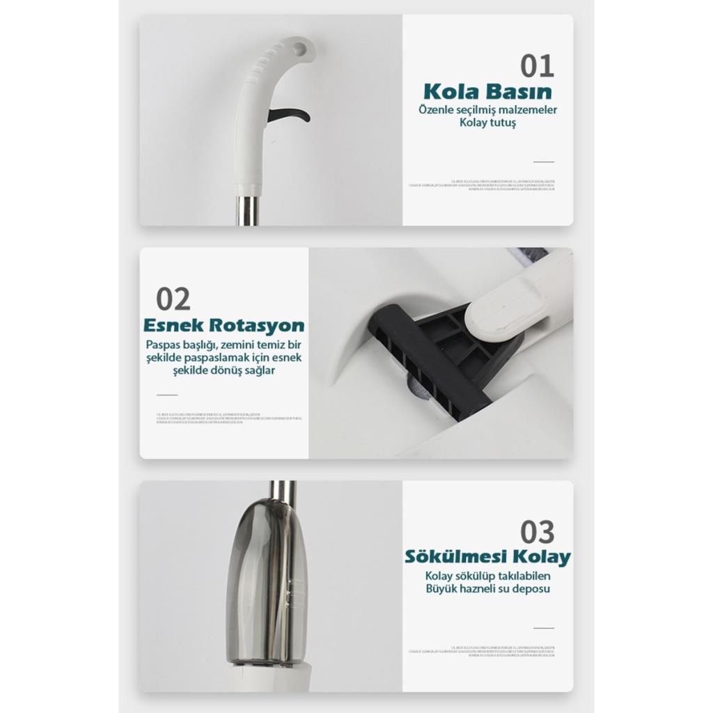 Aurora 360° Derece Dönebilen Su Hazneli Püskürtmeli Sprey Mop (Sizdirma Yapmaz)