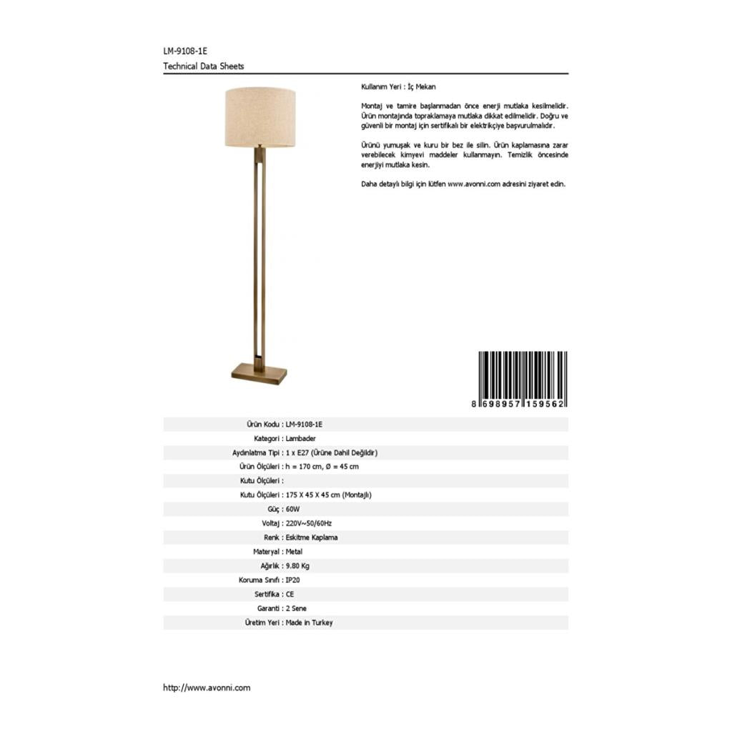 Avonni LM-9108-1E Eskitme Kaplama Lambader - TESHİR