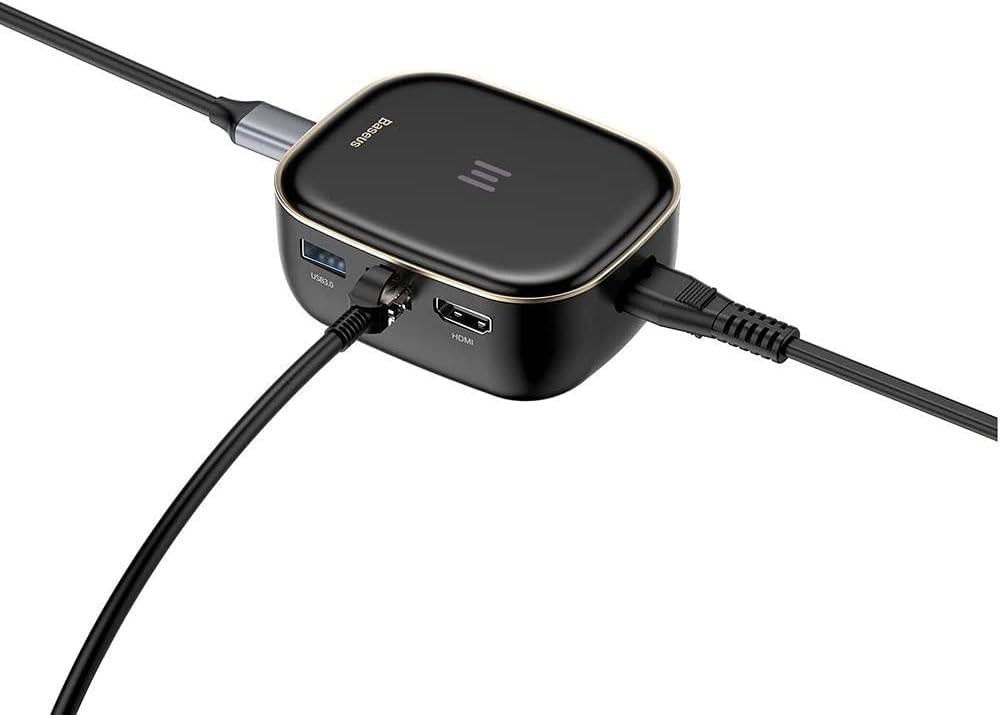 Baseus, Çok Fonksiyonlu Bilgisayar/Telefon Hub Adaptörü, Siyah, Giriş: USB Type C,Seyahat Boy Teşhir
