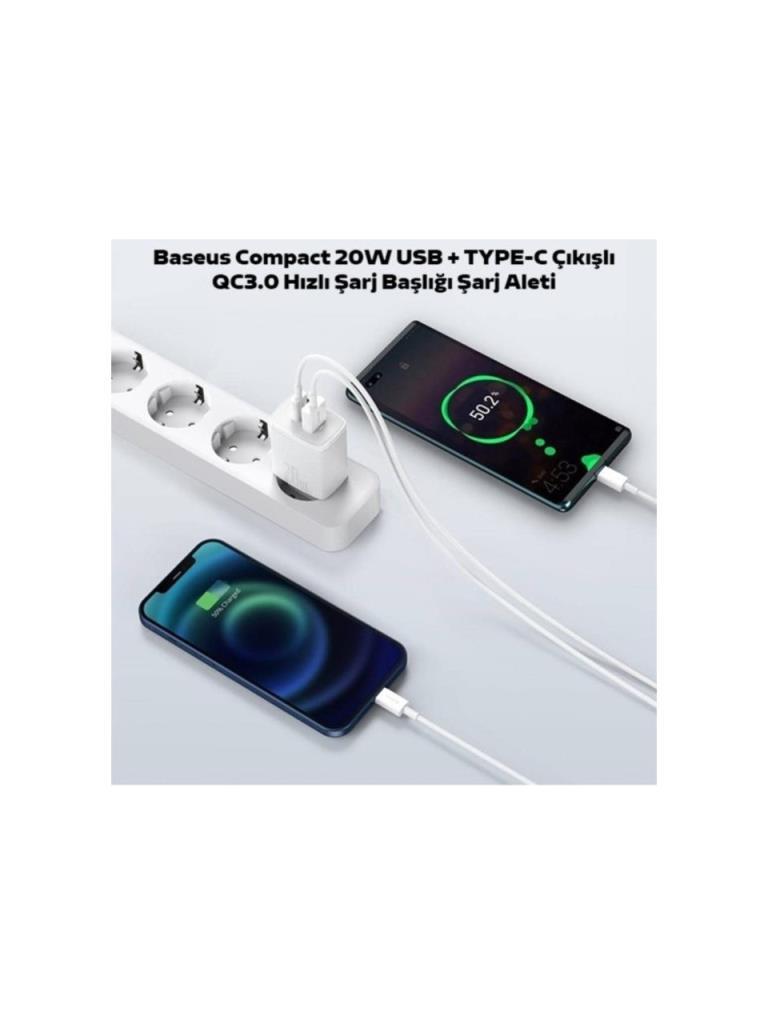 Baseus Compact QC 20 W Beyaz Hızlı Şarj Adaptörü Outlet