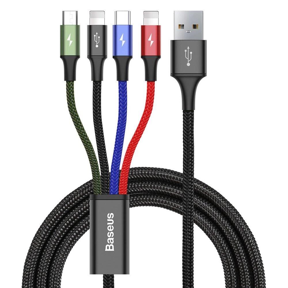 Baseus Fast 4in1 3.5A Hızlı Şarj Kablosu USB-A USB-C Lightning Micro USB Çoklu Şarj Kablosu 1.2m Siyah