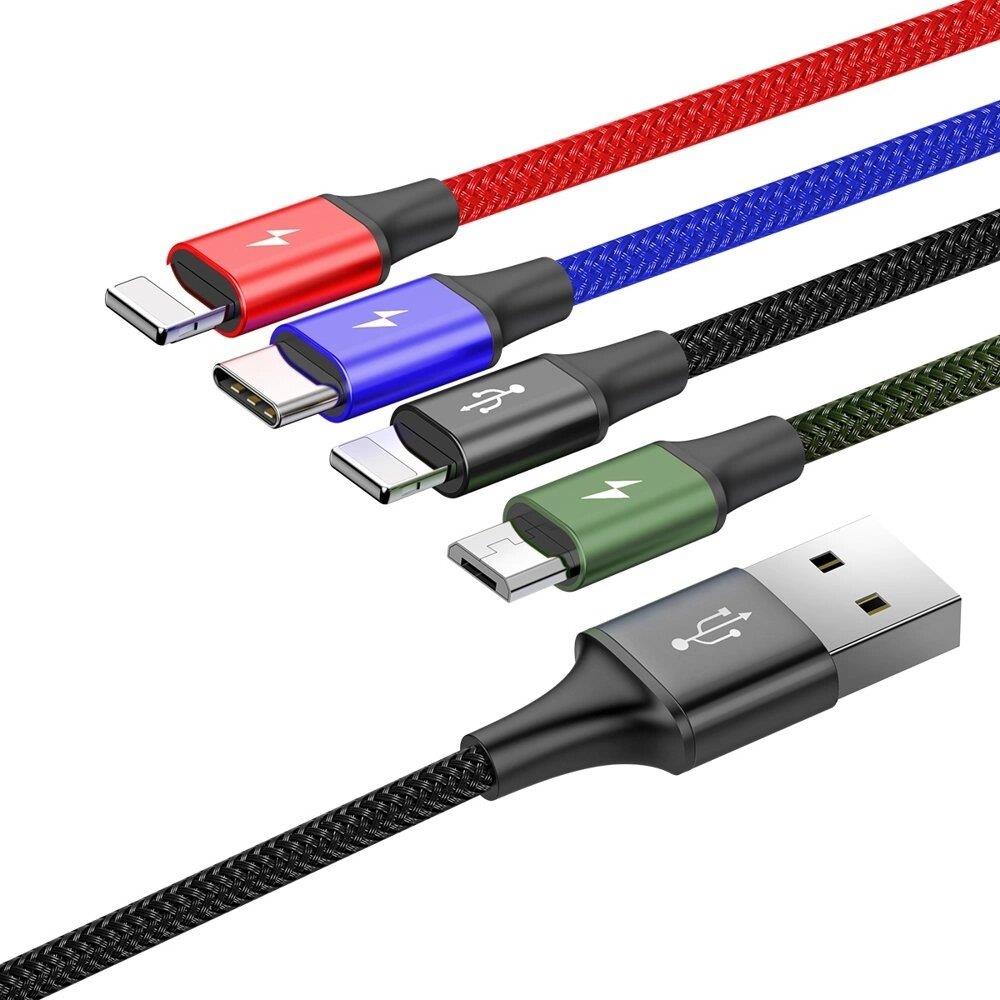 Baseus Fast 4in1 3.5A Hızlı Şarj Kablosu USB-A USB-C Lightning Micro USB Çoklu Şarj Kablosu 1.2m Siyah