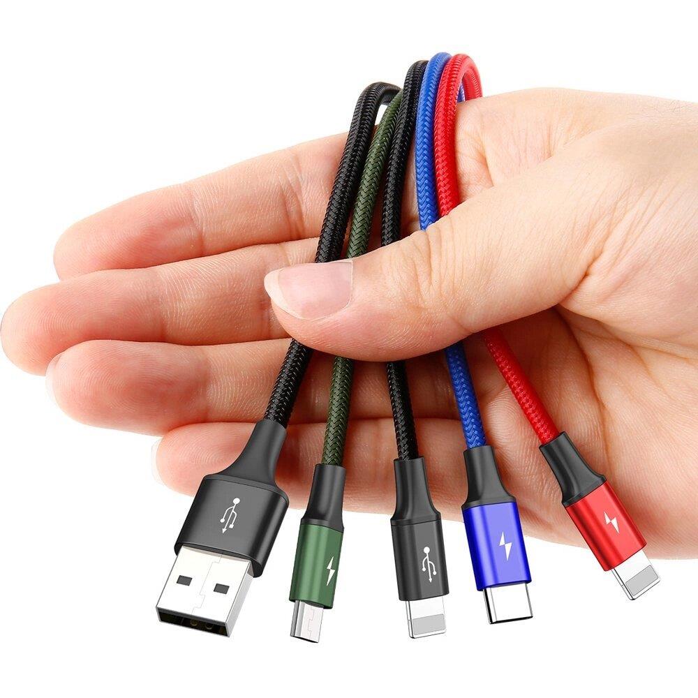 Baseus Fast 4in1 3.5A Hızlı Şarj Kablosu USB-A USB-C Lightning Micro USB Çoklu Şarj Kablosu 1.2m Siyah