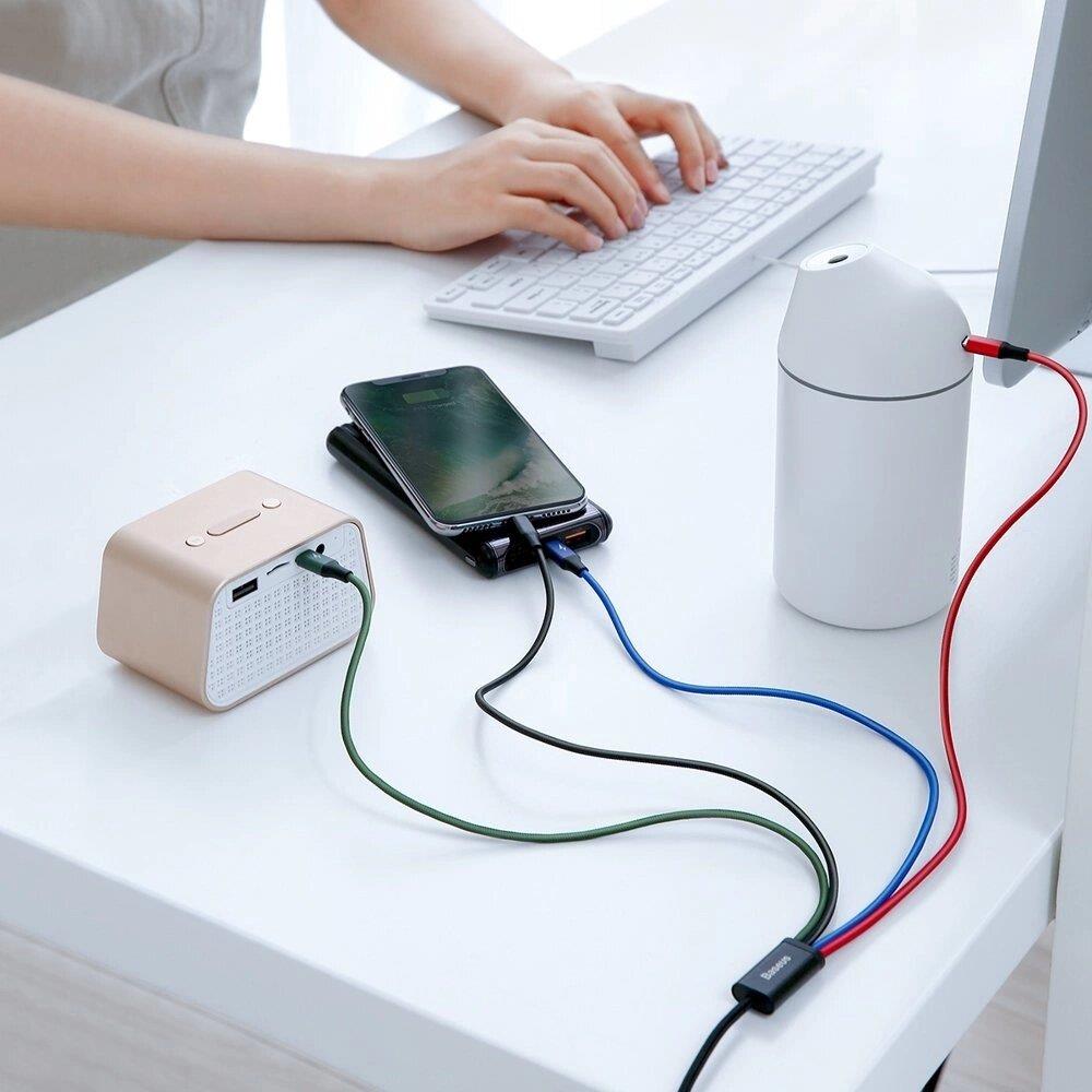 Baseus Fast 4in1 3.5A Hızlı Şarj Kablosu USB-A USB-C Lightning Micro USB Çoklu Şarj Kablosu 1.2m Siyah