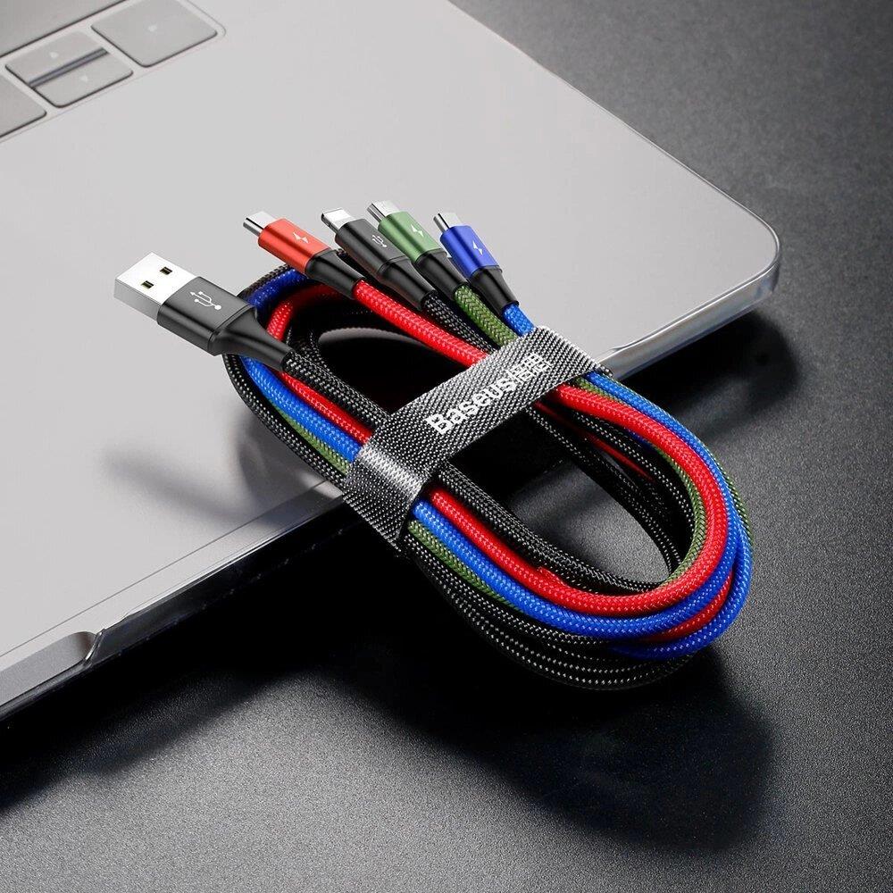 Baseus Fast 4in1 3.5A Hızlı Şarj Kablosu USB-A USB-C Lightning Micro USB Çoklu Şarj Kablosu 1.2m Siyah