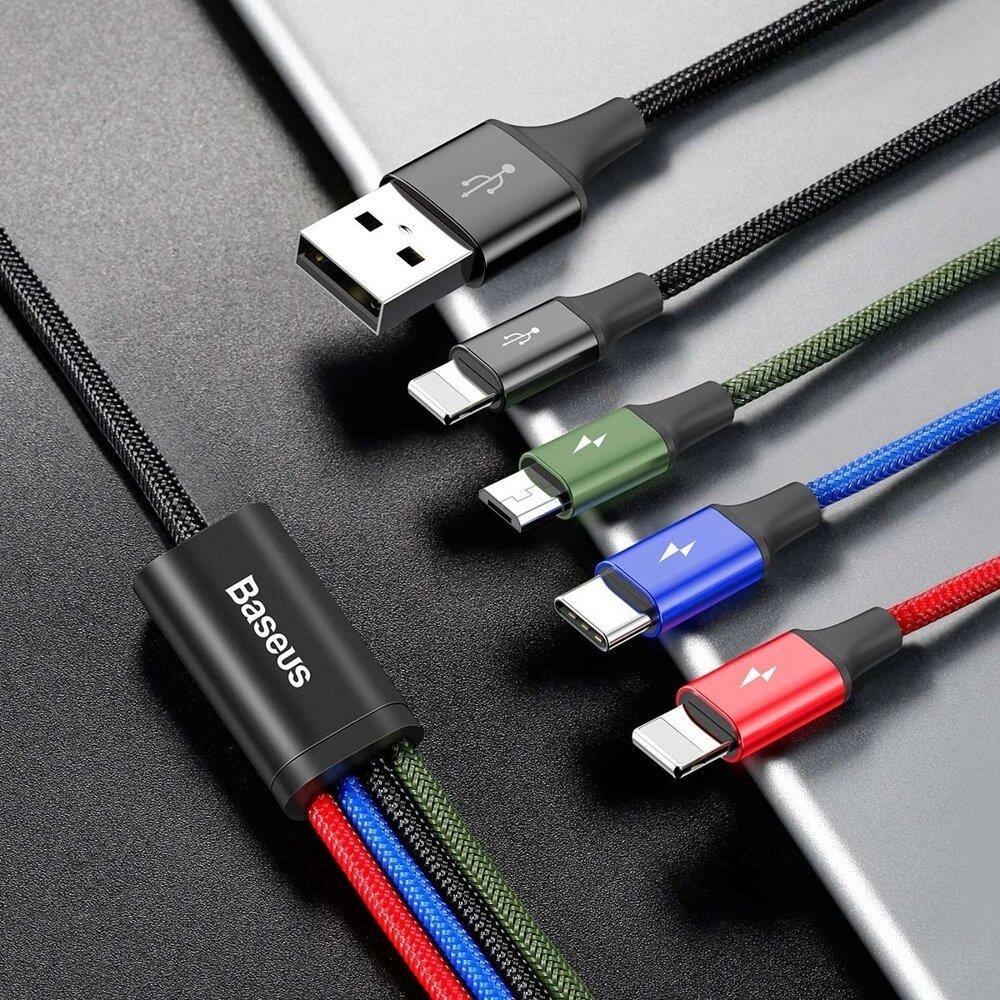 Baseus Fast 4in1 3.5A Hızlı Şarj Kablosu USB-A USB-C Lightning Micro USB Çoklu Şarj Kablosu 1.2m Siyah