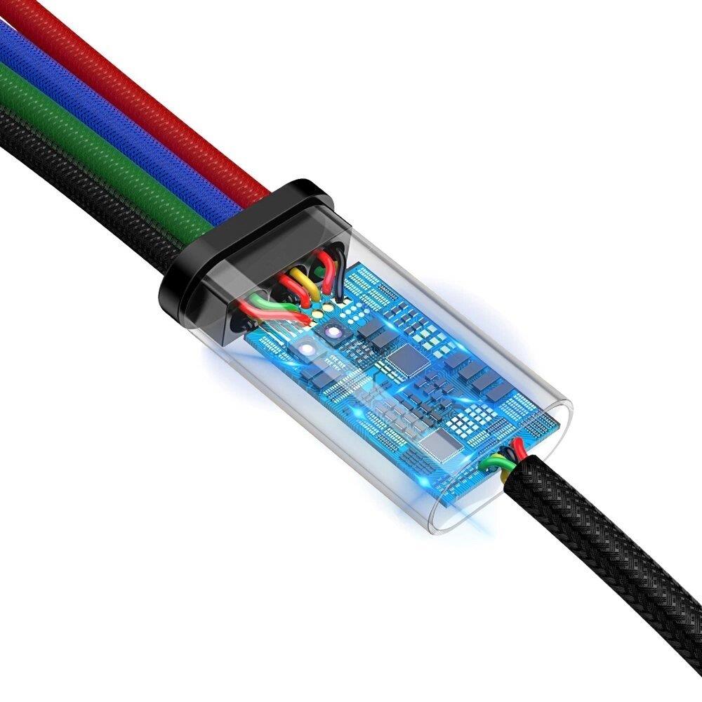 Baseus Fast 4in1 3.5A Hızlı Şarj Kablosu USB-A USB-C Lightning Micro USB Çoklu Şarj Kablosu 1.2m Siyah