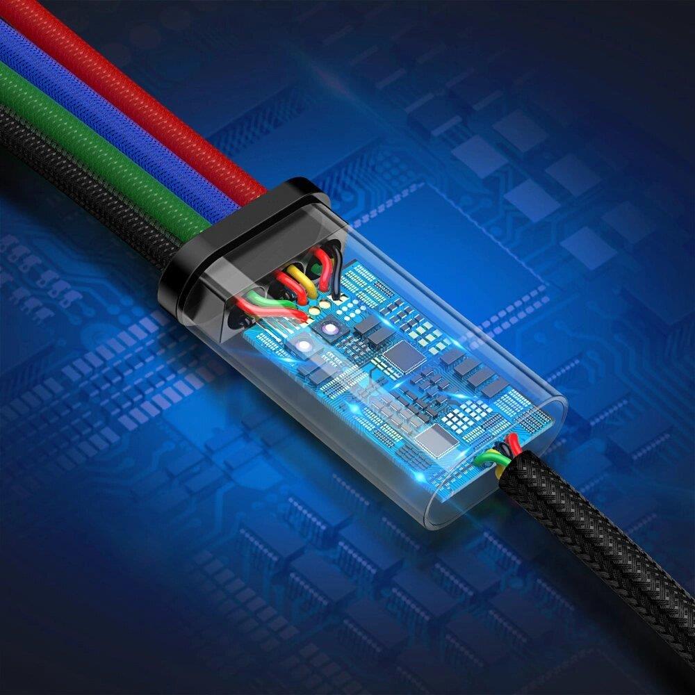 Baseus Fast 4in1 3.5A Hızlı Şarj Kablosu USB-A USB-C Lightning Micro USB Çoklu Şarj Kablosu 1.2m Siyah
