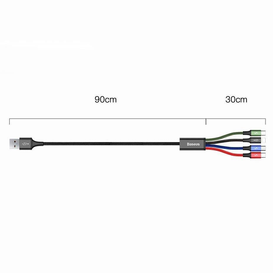 Baseus Fast 4in1 3.5A Hızlı Şarj Kablosu USB-A USB-C Lightning Micro USB Çoklu Şarj Kablosu 1.2m Siyah