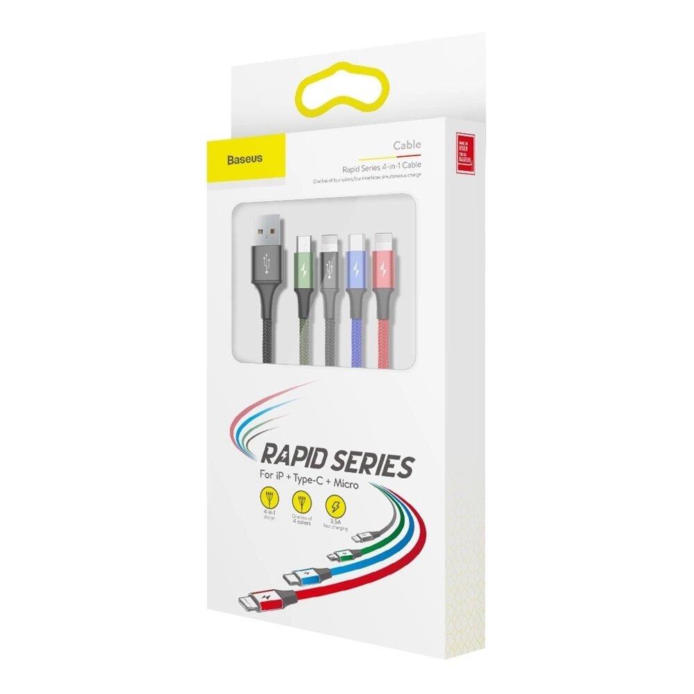 Baseus Fast 4in1 3.5A Hızlı Şarj Kablosu USB-A USB-C Lightning Micro USB Çoklu Şarj Kablosu 1.2m Siyah