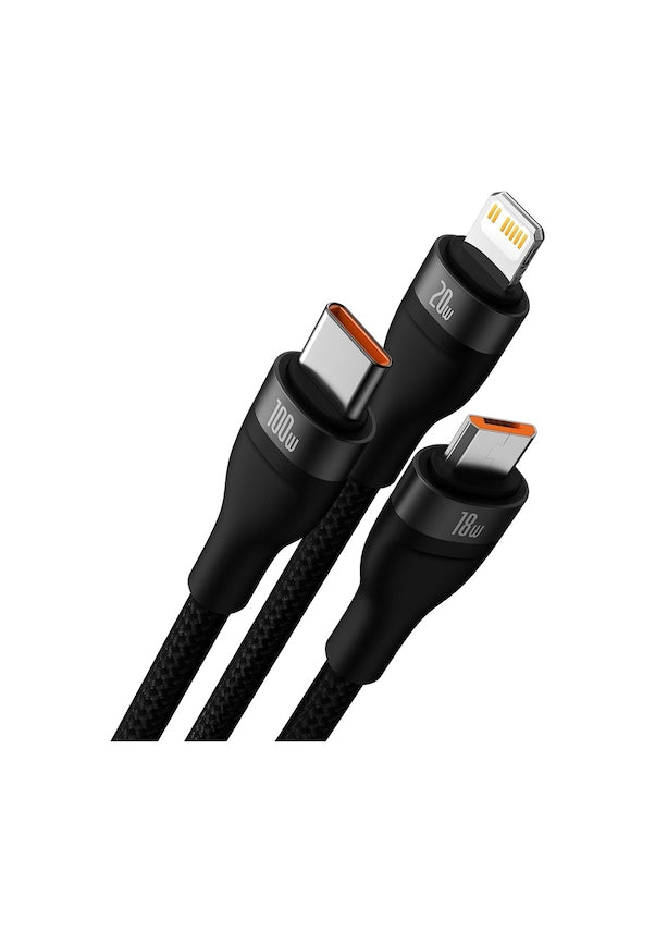 Baseus Flash II 100 W 1.2 m 3in1 Hızlı Şarj Kablosu Outlet