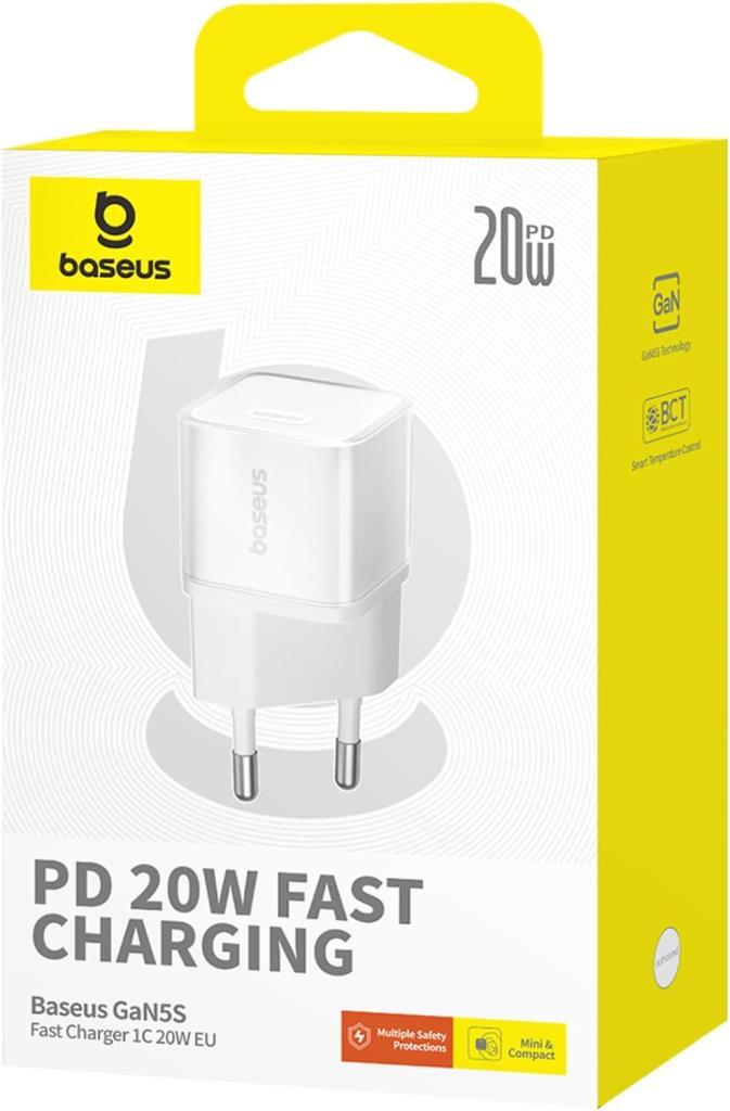 Baseus GaN5S 20W USB-C PD Hızlı Şarj Adaptörü Beyaz
