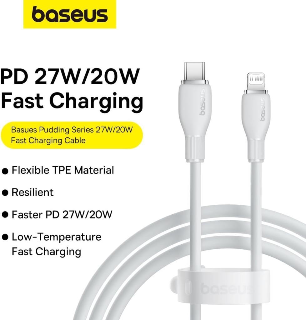 Baseus Pudding 1.2 m Beyaz USB to Type-C Hızlı Şarj Kablosu