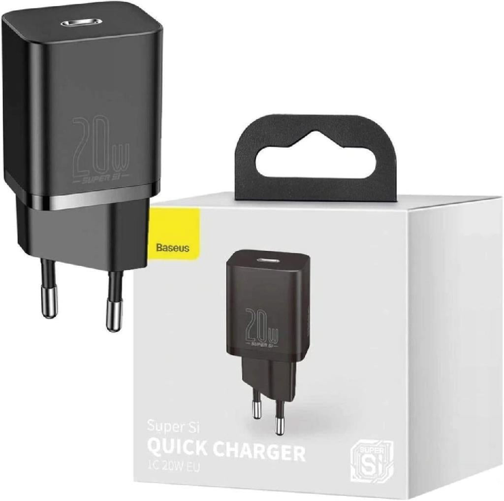 Baseus Super Si, 20W USB-C Hızlı Şarj Cihazı, Siyah