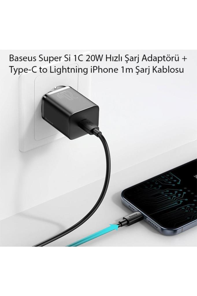 Baseus Super Si 20 W Siyah Lightning Kablolu Hızlı Şarj Aleti Teşhir