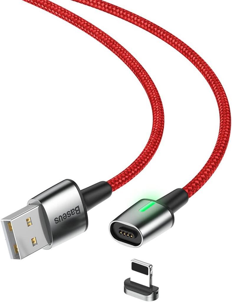 Baseus Zinc Magnetic USB-A to Lightning 2.4A Hızlı Şarj ve Data Kablosu 1 m Kırmızı