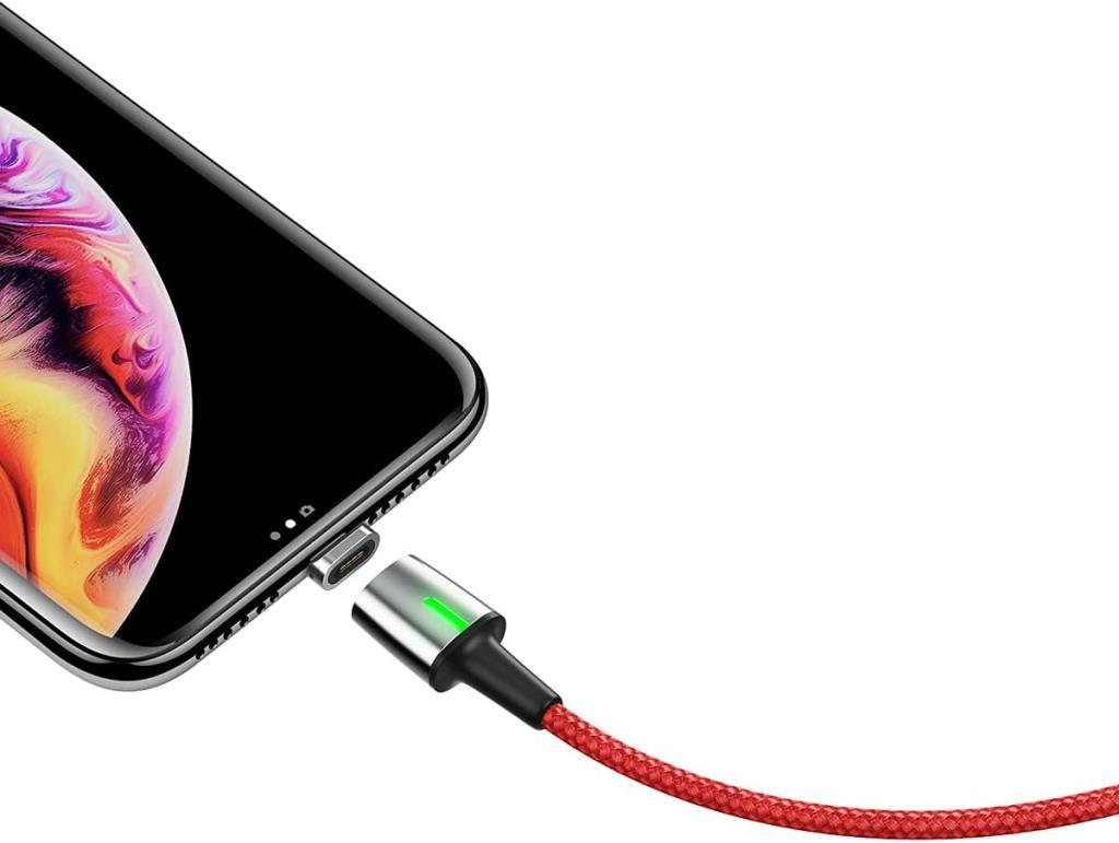 Baseus Zinc Magnetic USB-A to Lightning 2.4A Hızlı Şarj ve Data Kablosu 1 m Kırmızı