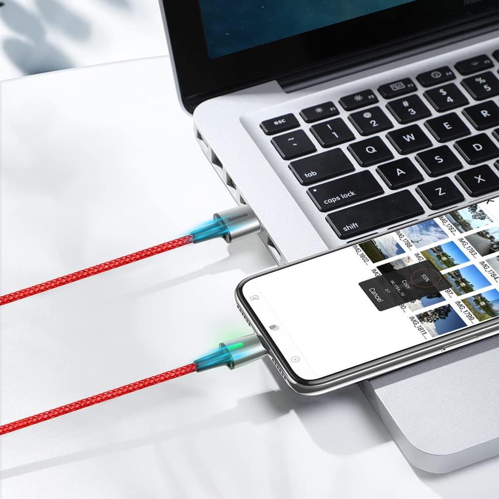 Baseus Zinc Magnetic USB-A to Lightning 2.4A Hızlı Şarj ve Data Kablosu 1 m Kırmızı