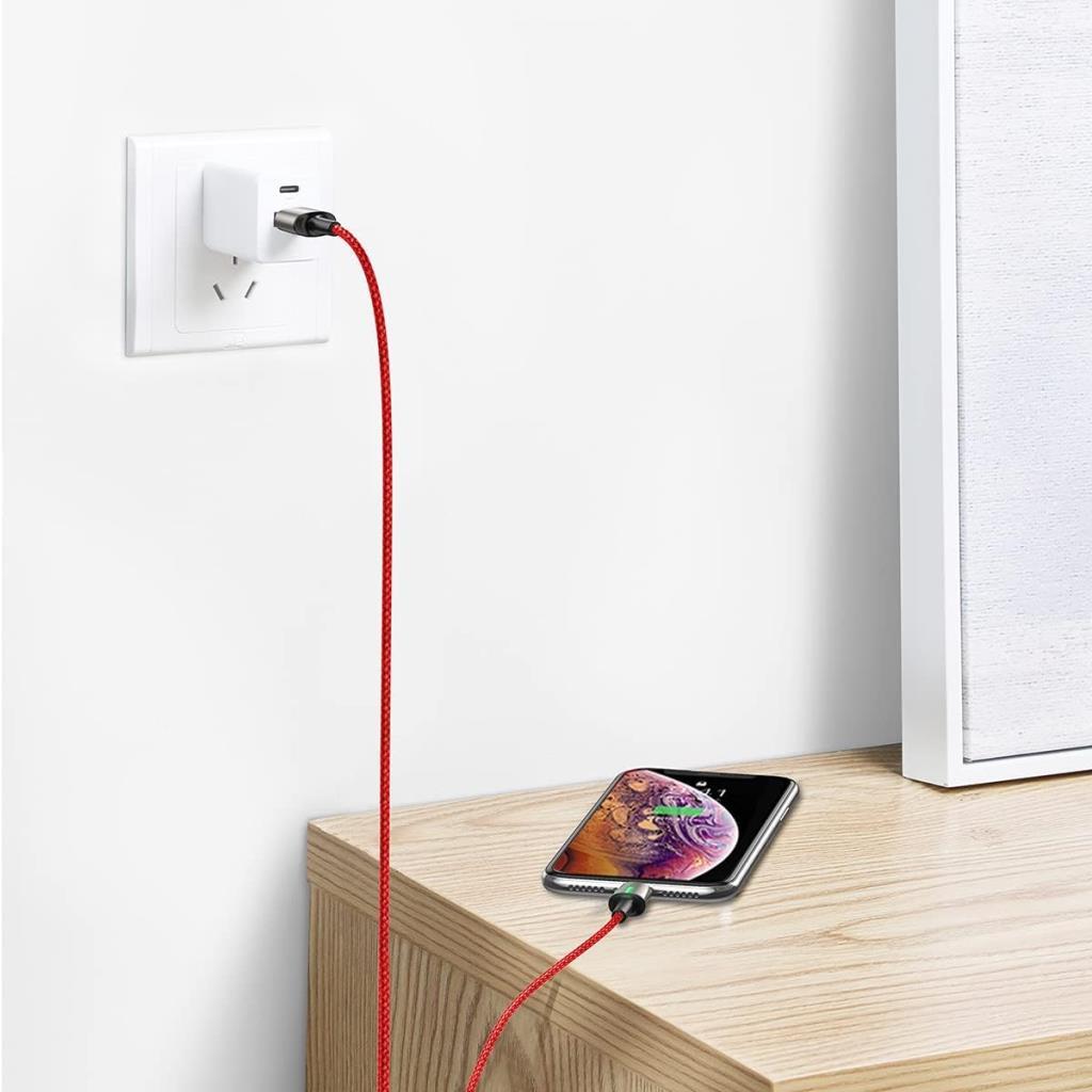 Baseus Zinc Magnetic USB-A to Lightning 2.4A Hızlı Şarj ve Data Kablosu 1 m Kırmızı