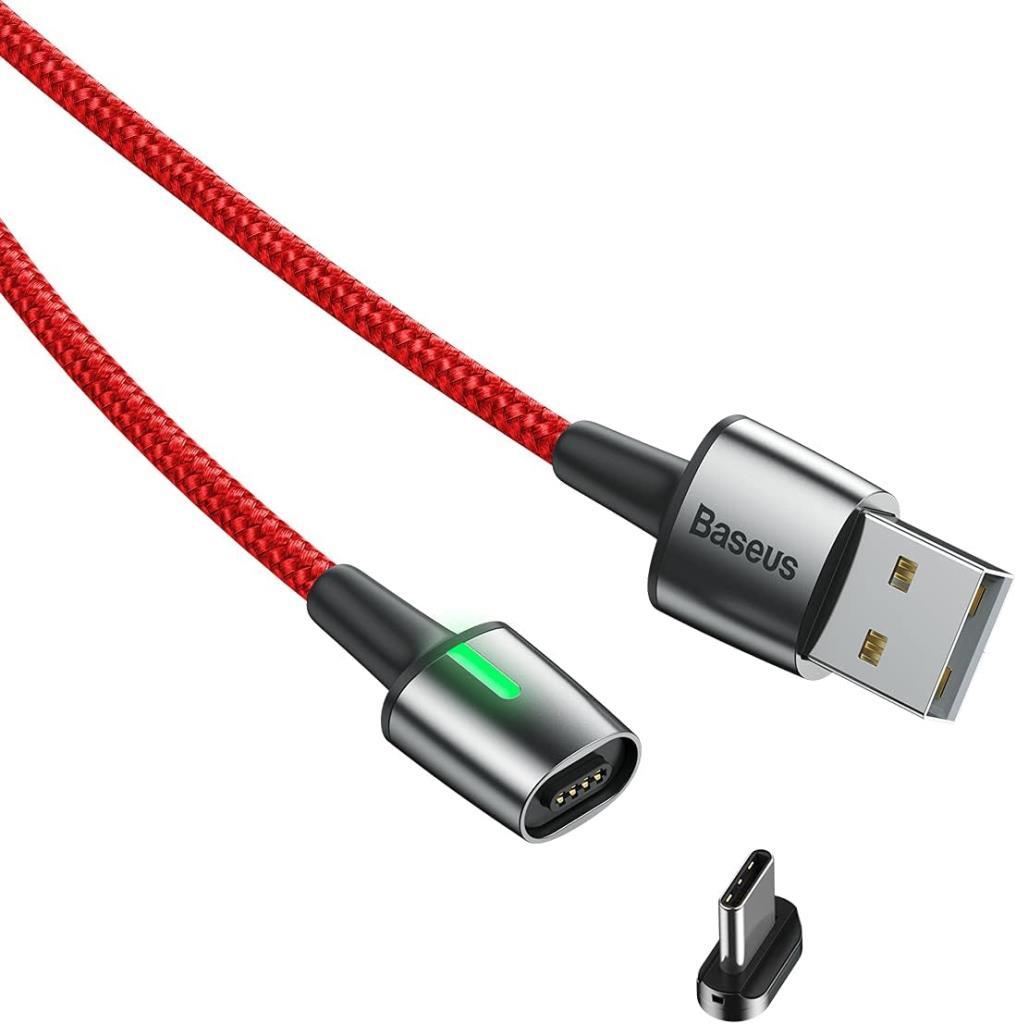 Baseus Zinc Manyetik USB-A to USB-C Şarj ve Data Kablosu 3A 1 Metre Kırmızı