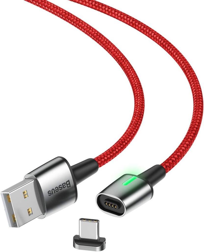 Baseus Zinc Manyetik USB-A to USB-C Şarj ve Data Kablosu 3A 1 Metre Kırmızı