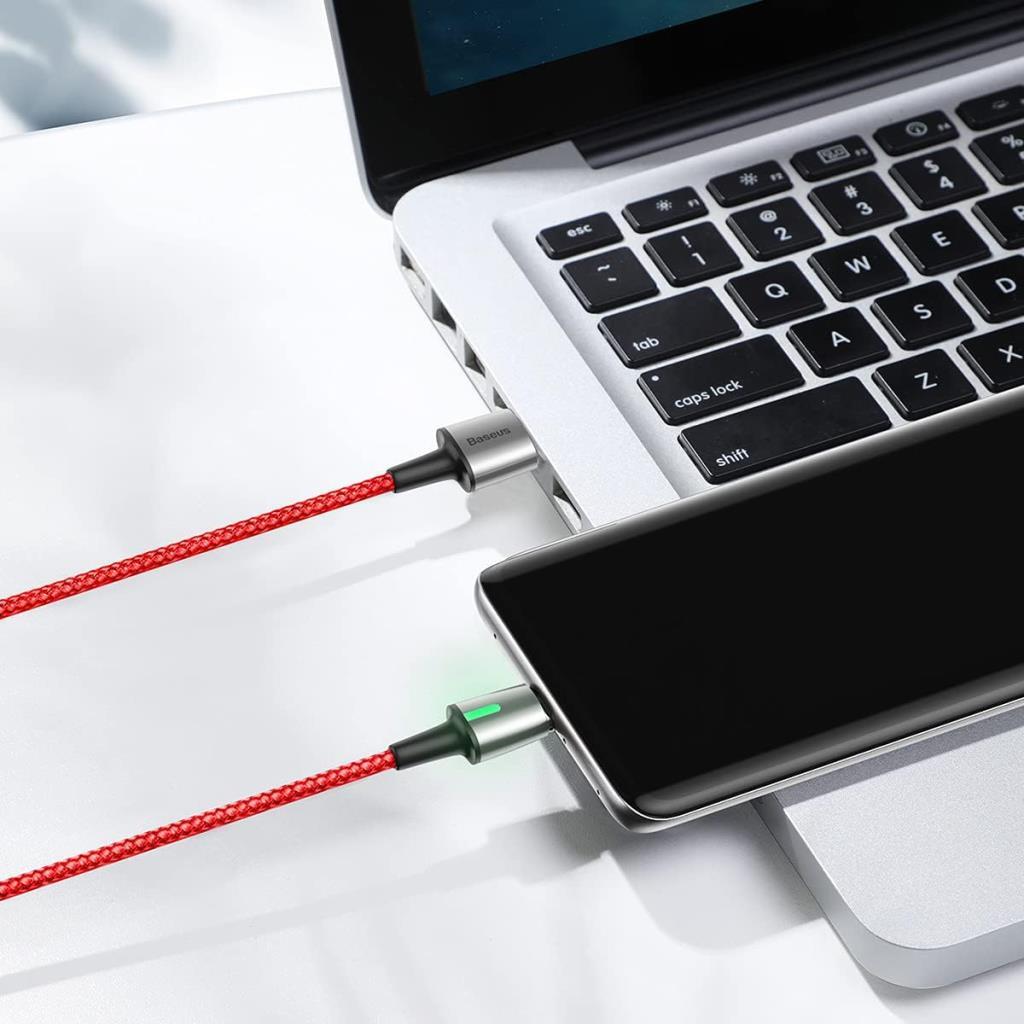 Baseus Zinc Manyetik USB-A to USB-C Şarj ve Data Kablosu 3A 1 Metre Kırmızı